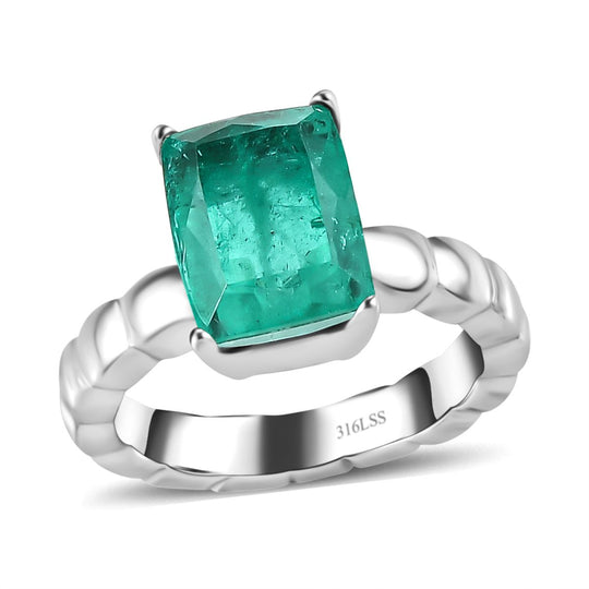 Smaragd-Quarz Triplette Ring, Edelstahl, , ca. 3.66 ct