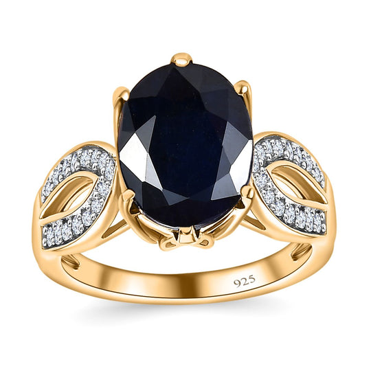 Diffundierter blauer Saphir, Weißer Zirkon Ring, 925 Silber Gelbgold Vermeil (Größe 21.00) ca. 4.57 ct
