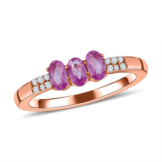 AA Rosa Saphir, Weißer Zirkon Ring, 925 Silber rosévergoldet, (Größe 20.00) ca. 1.15 ct