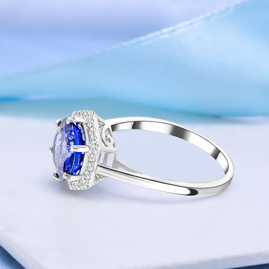 Rhapsody AAAA Tansanit, Weißer Diamant AGI zertifiziert Ring 950 Platin (Größe 17.00) (10-15 Werktage Lieferzeit) ca. 3.00 ct