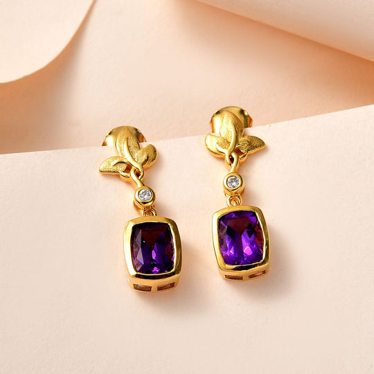 AA Mashamba Amethyst, Weißer Zirkon Ohrringe 925 Silber Gelbgold Vermeil ca. 2.98 ct