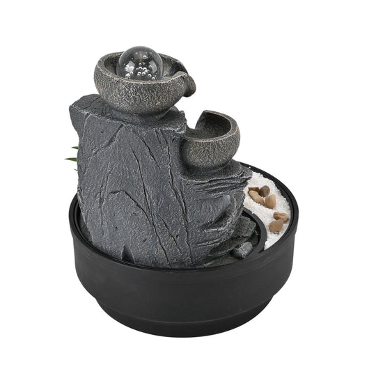 DIY Wasserbrunnen, LED-Lichtkaskade mit Kristallkugel, Größe:21.5x21.5x27cm, grau
