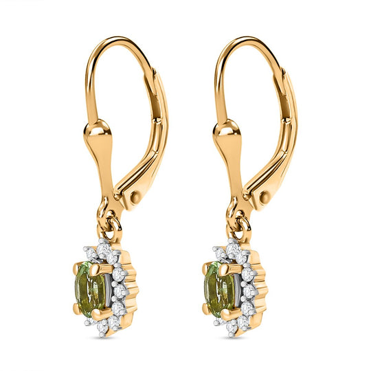 Natürliche AA Calabar-Turmalin, Weißer Zirkon Ohrringe, 925 Silber Gelbgold Vermeil ca. 0.77 ct