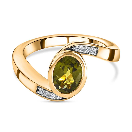 AA Natürlicher, italienischer Vesuvianit, Weißer Zirkon Ring, 925 Silber Gelbgold Vermeil, (Größe 20.00), ca. 1.32 ct