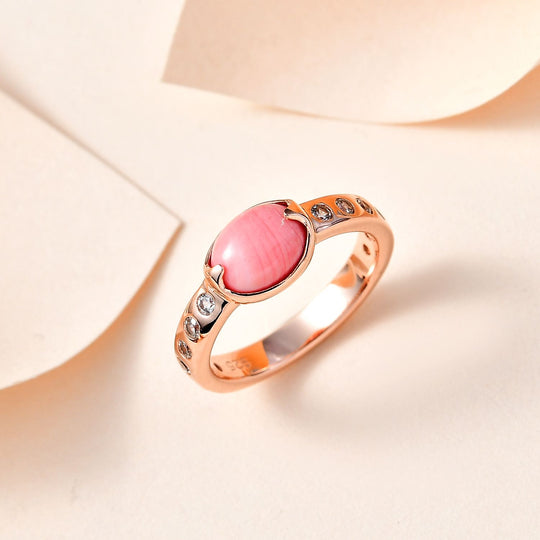 AA Oregon Pfirsich Opal, Weißer Zirkon Ring, 925 Silber Roségold Vermeil, (Größe 21.00) ca. 1.36 ct