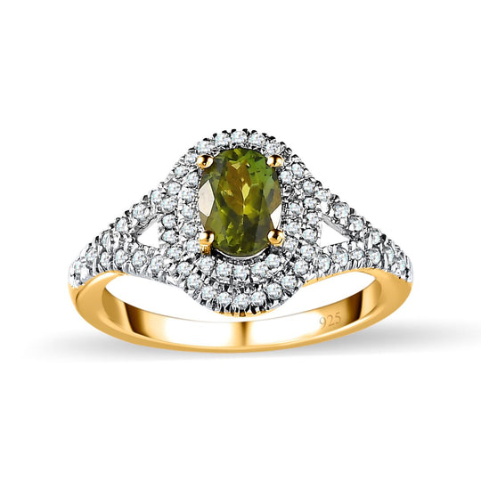 AA Calabar-Turmalin, Weißer Zirkon Ringe 925 Silber Gelbgold Vermeil (Größe 18.00) ca. 1.66 ct