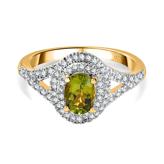 AA Calabar-Turmalin, Weißer Zirkon Ringe 925 Silber Gelbgold Vermeil (Größe 18.00) ca. 1.66 ct