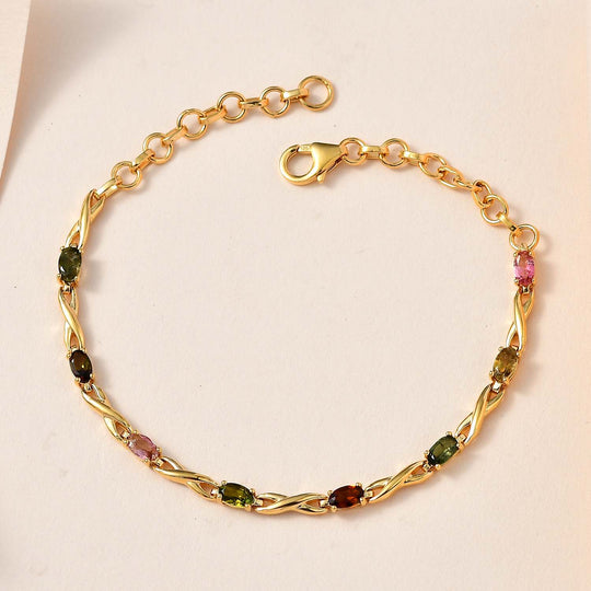 Mehrfarbiges-Turmalin Armband, ca. 20 cm, 925 Silber vergoldet, ca. 1.88 ct
