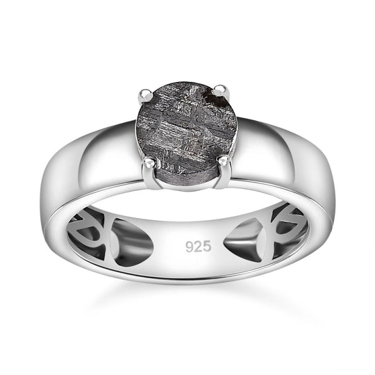 Muonionalusta Meteorit Ring, 925 Silber rhodiniert, (Größe 21.00) ca. 3.68 ct