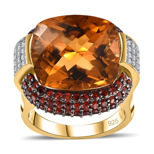 AAA Citrin, Mosambik Granat Ring, 925 Silber Gelbgold Vermeil, (Größe 19.00) ca. 21.30 ct