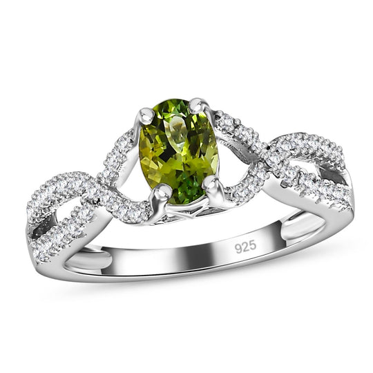 Natürlicher AA Calabar-Turmalin, Weißer Zirkon Ring, 925 Silber platiniert, (Größe 19.00) ca. 3.36 ct