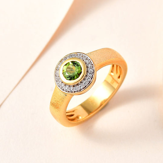 Natürlicher AA Calabar-Turmalin, Weißer Zirkon Ring, 925 Silber Gelbgold Vermeil (Größe 20.00) ca. 0.84 ct