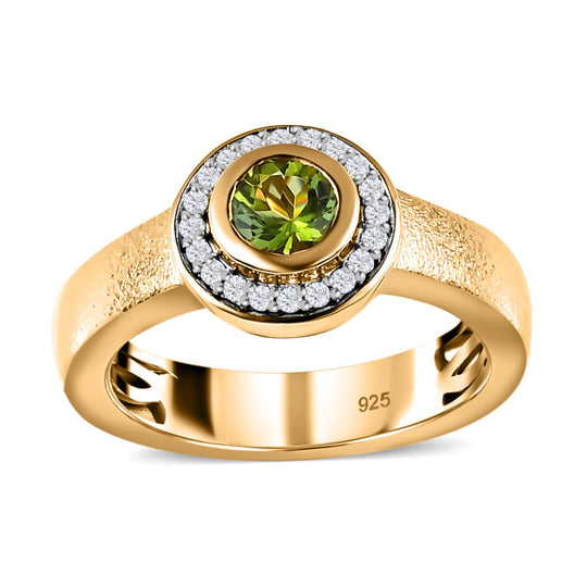 Natürlicher AA Calabar-Turmalin, Weißer Zirkon Ring, 925 Silber Gelbgold Vermeil (Größe 20.00) ca. 0.84 ct