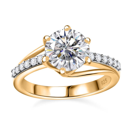 Moissanit Ring, 925 Silber Gelbgold Vermeil, (Größe 21.00), ca. 2.00 ct