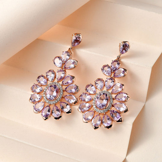 AA Rose De France Amethyst Ohrringe 925 Silber Roségold Vermeil ca. 25,62 ct.