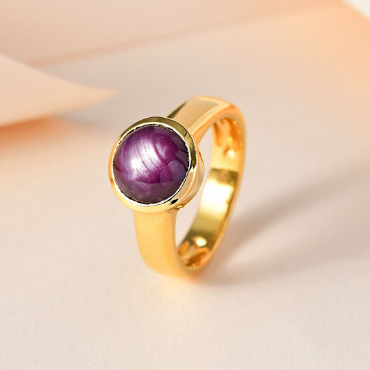 AA Sternrubin Ring, 925 Silber Gelbgold Vermeil, (Größe 19.00) ca. 4.66 ct