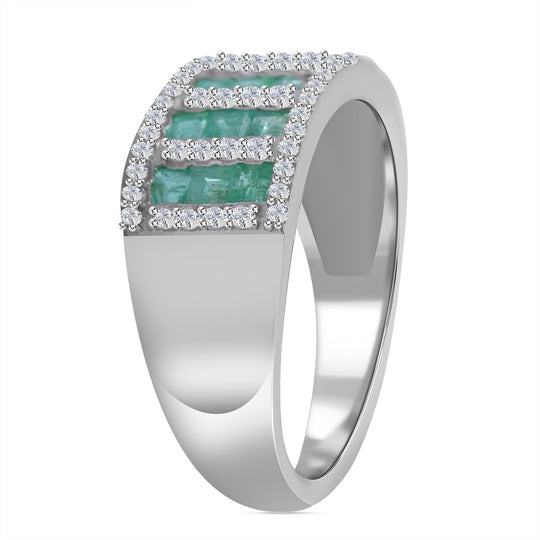 AAA Kagem Sambischer Smaragd, Weißer Zirkon Ringe 925 Silber rhodiniert ca. 1,48 ct
