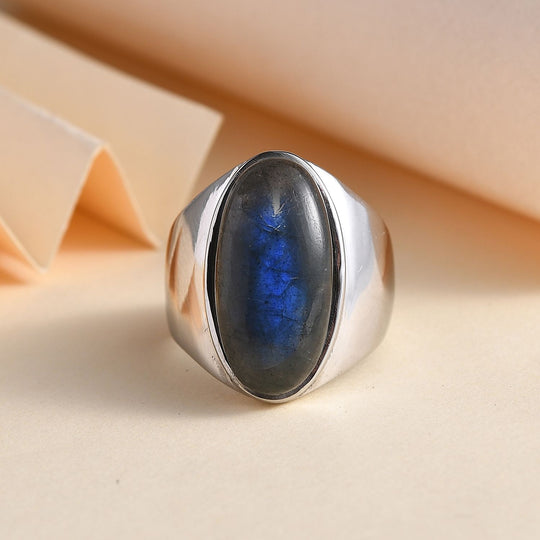 AAA Labradorit Ring, 316L Edelstahl (Größe 17.00), ca. 10.61 ct