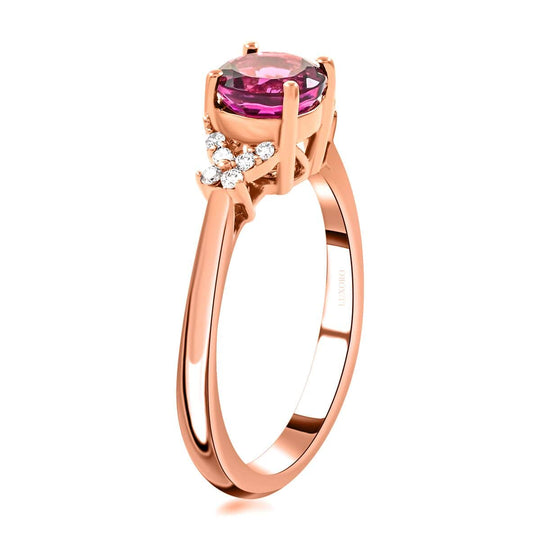 AAA Rubellit, Weißer Diamant Ring 585 Gold (Größe 19.00) ca. 1,00 ct