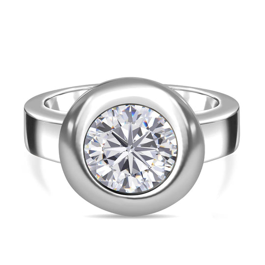 Rundschliff Moissanit Ring, 925 Silber Gelbgold Vermeil (Größe 19.00) ca. 3.47 ct