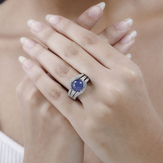 Tansanit, Weißer Zirkon Ring, 925 Silber platiniert (Größe 20.00) ca. 5.81 ct