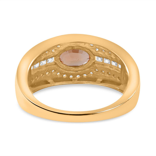 AAA Ceylon Orange Saphir, Moissanit Ring, 925 Silber Gelbgold Vermeil (Größe 17.00) ca. 1.42 ct