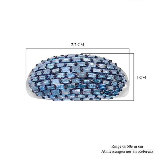 Blauer Diamant Ring, 925 Silber platiniert (Größe 18.00) ca. 1.00 ct