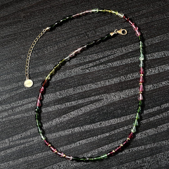 AAAA Mehrfarbig-Turmalin Halskette ca. 45 cm+ 5 cm extender, AGI zertifiziert, 750 Gold ca. 50.00 ct