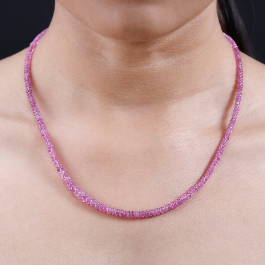 AAAA Rosa Saphir Halskette, AGI zertifiziert und geprüft, ca. 45 cm+ 5 cm extender, 950 Platin ca. 65.00 ct