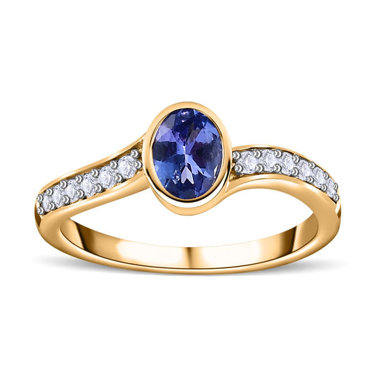 Tansanit, Weißer Zirkon Ring, 925 Silber Gelbgold Vermeil (Größe 20.00) ca. 1.22 ct
