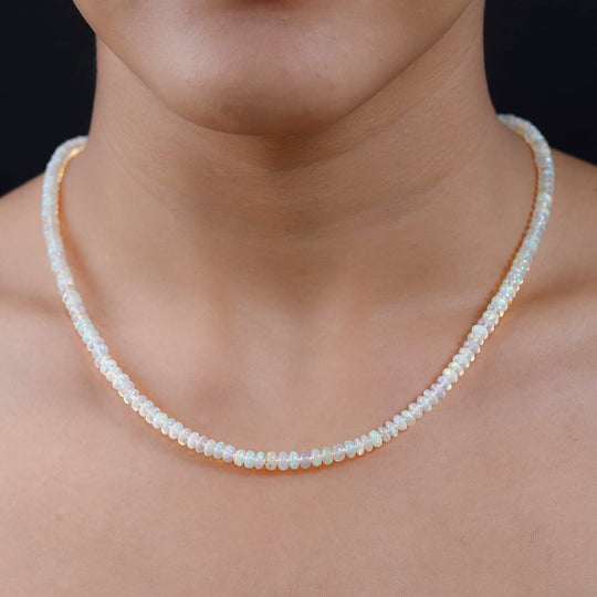 AAAA Natürliche, äthiopische Welo Opal Halskette, AGI zertifiziert und geprüft, ca. 45 cm+ 5 cm Extender, 585 Gelb Gold ca. 40.00 ct