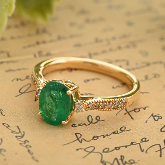 LUXORO AAA Kagem Sambischer Smaragd, Weißer Diamant AGI zertifiziert Ring 585 Gold (Größe 19.00) ca. 1.30 ct