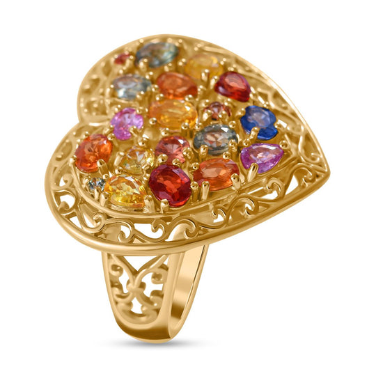 Regenbogen Saphir Ring, 925 Silber Gelbgold Vermeil, (Größe 21.00) ca. 3.46 ct