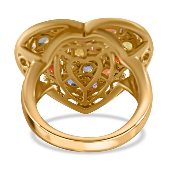 Regenbogen Saphir Ring, 925 Silber Gelbgold Vermeil, (Größe 21.00) ca. 3.46 ct
