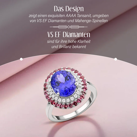 Rhapsody AAAA Tansanit, Weißer Diamant AGI zertifiziert Ring 950 Platin (Größe 20.00) ca. 3.19 ct