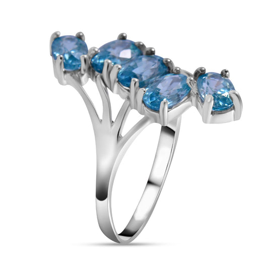 Blauer Zirkon Ring 925 Silber rhodiniert ca. 3,66 ct