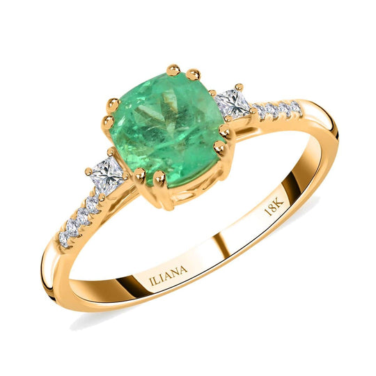 Iliana AAA Kolumbianischer Smaragd, Weißer Diamant Ring 750 Gold (Größe 20.00) ca. 1.80 ct