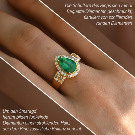ILIANA AAA Kolumbianischer Smaragd, Weißer Diamant Ring , SI-GH zertifiziert und geprüft, 750 Gelbgold (Größe 17.00) ca. 2.25 ct