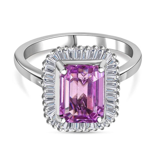 AAAA Patroke Kunzit, Weißer Diamant Ring, 950 Platin, (Größe 16.00) ca. 3.80 ct