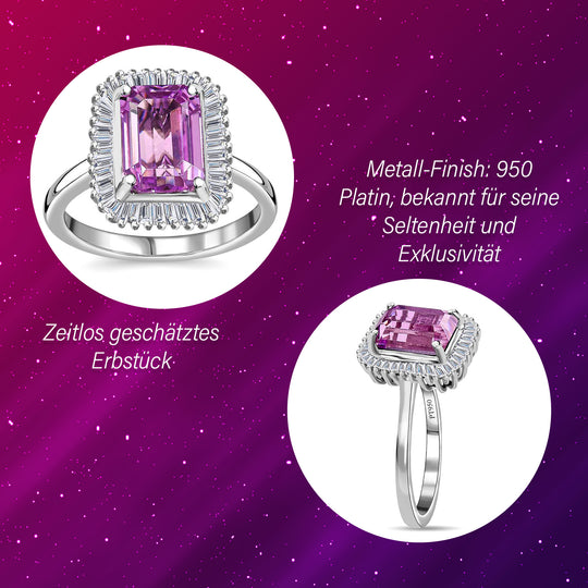 AAAA Patroke Kunzit, Weißer Diamant Ring, 950 Platin, (Größe 16.00) ca. 3.80 ct