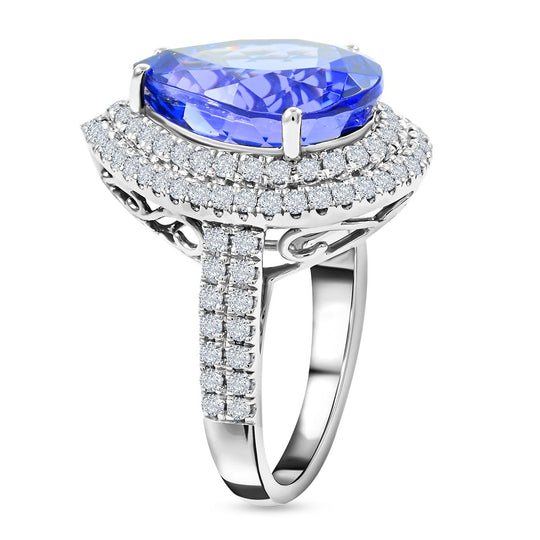 AAAA Tansanit, Weißer Diamant AGI zertifiziert Ring 950 Platin (Größe 20.00) ca. 5.10 ct