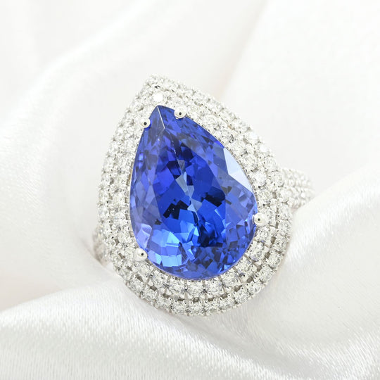AAAA Tansanit, Weißer Diamant AGI zertifiziert Ring 950 Platin (Größe 19.00) ca. 5.10 ct