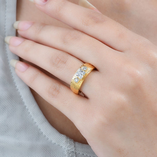 Moissanit Ring, 925 Silber Gelbgold Vermeil (Größe 16.00) ca. 0.88 ct