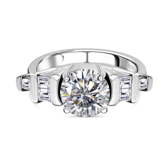 Strahlender Glanz mit Smaragdschliff-Akzenten Moissanit Ring, 925 Silber platiniert (Größe 17.00) ca. 2.16 ct