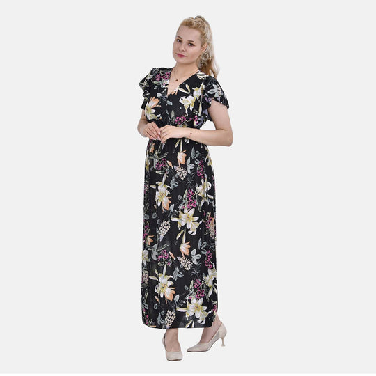 Maxikleid mit gesmokter Taille und Flatterärmeln, Größe 35x125cm, gelb
