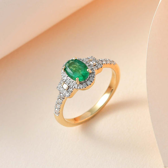 AAA Kagem Sambischer Smaragd und Weißer Diamant Ring 585 Gold (Größe 17.00) ca. 1.02 ct
