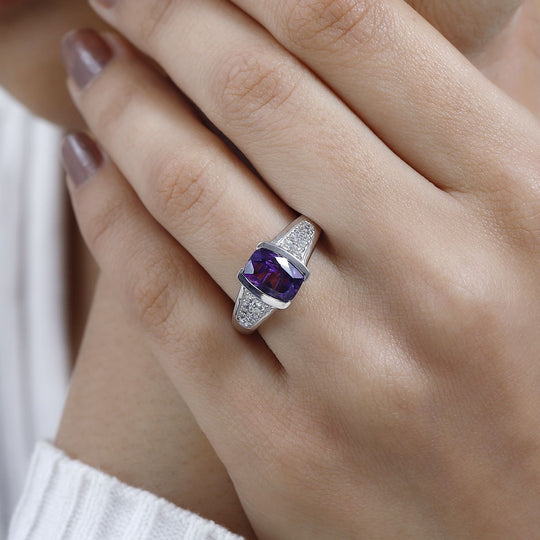 AA Marokkanischer Amethyst, Weißer Zirkon Ring, 925 Silber platiniert (Größe 20.00) ca. 2.47 ct