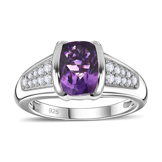AA Marokkanischer Amethyst, Weißer Zirkon Ring, 925 Silber platiniert (Größe 20.00) ca. 2.47 ct