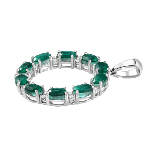 Smaragd-Triplette-Quarz, Weißer Zirkon Anhänger 925 Silber platiniert ca. 6,30 ct.