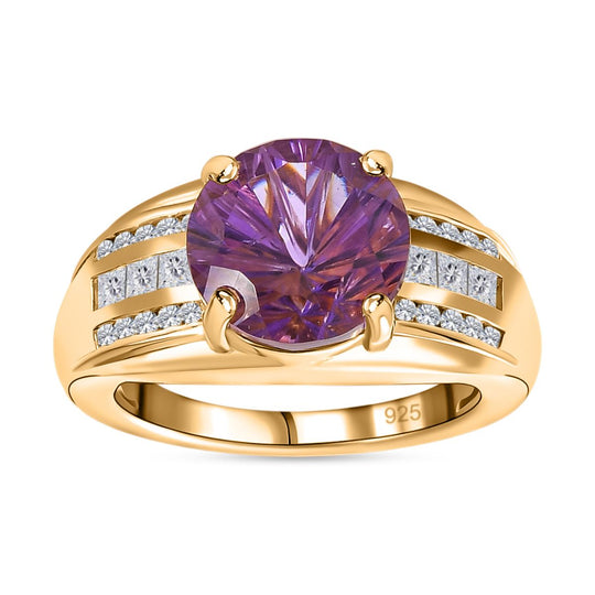AA Natürlicher, Marokkanischer Amethyst, Weißer Zirkon Ring, 925 Silber Gelbgold Vermeil, (Größe 19.00) ca. 5.70 ct